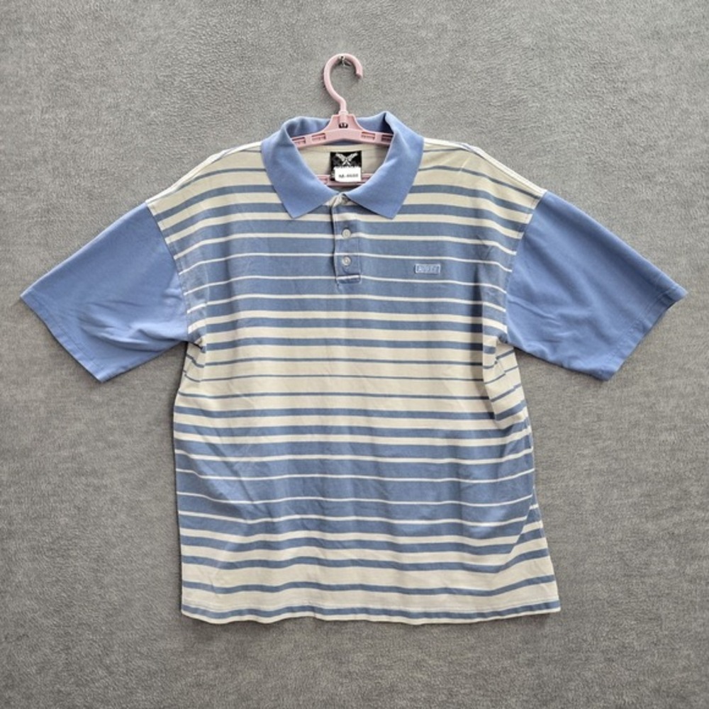 Avirex Men Polo‎ XL Blue Logo Embroidery Striped Short Sleeve Cotton Collar